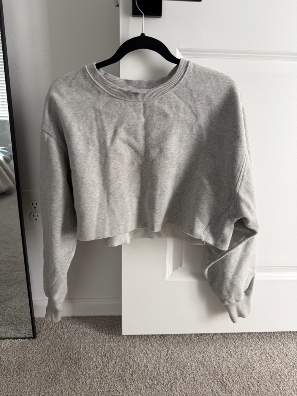 Aritzia TNA Cropped Light Gray Crewneck Sweatshirt